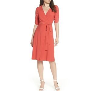 Eliza J‎ Dress Plus  Size 18 Orange Wrap Balloon Drapey Sleeve